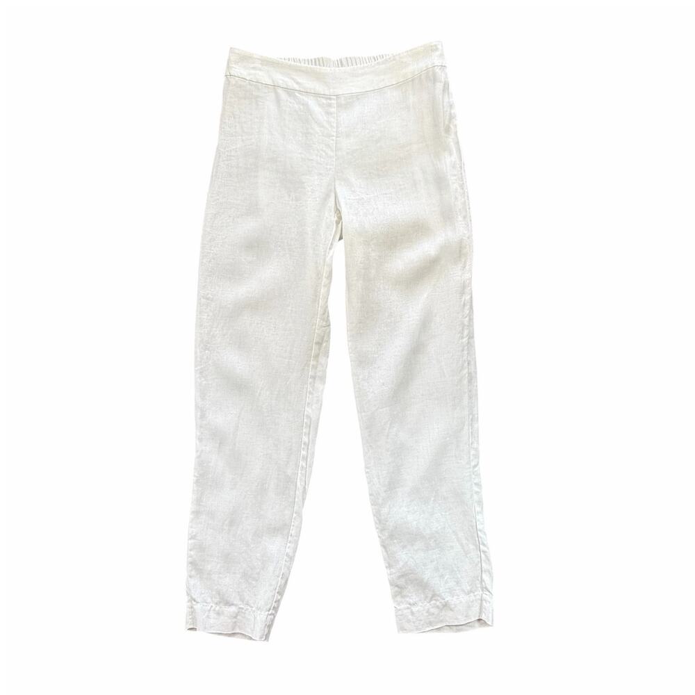 Eileen Fisher White Organic Linen Pull On Casual Breezy Vacation Resort Pants